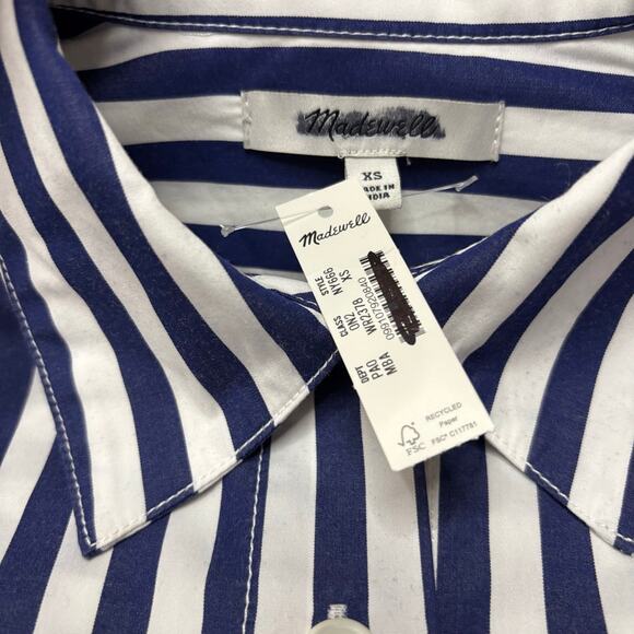 Madewell Straight Hem Poplin Shirt Blue White Stripe Boxy XS NWT - Picture 6 of 8